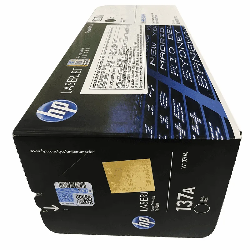 Caja frontal del cartucho HP 137A W1370A negro, con diseño blanco y naranja y código de producto visible