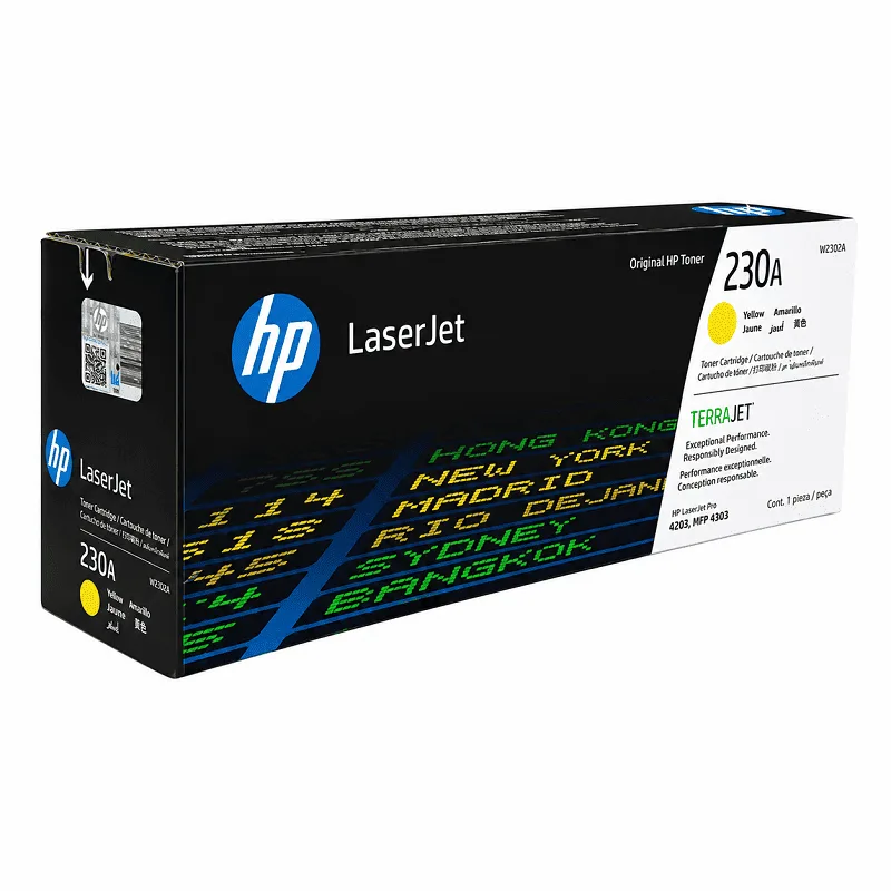 Tóner láser HP 230A W2302A amarillo con etiqueta de capacidad de 1800 páginas