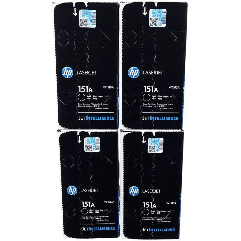 Empaque de cartón reciclable del tóner HP 151A W1510A con instrucciones de instalación y sello de garantía