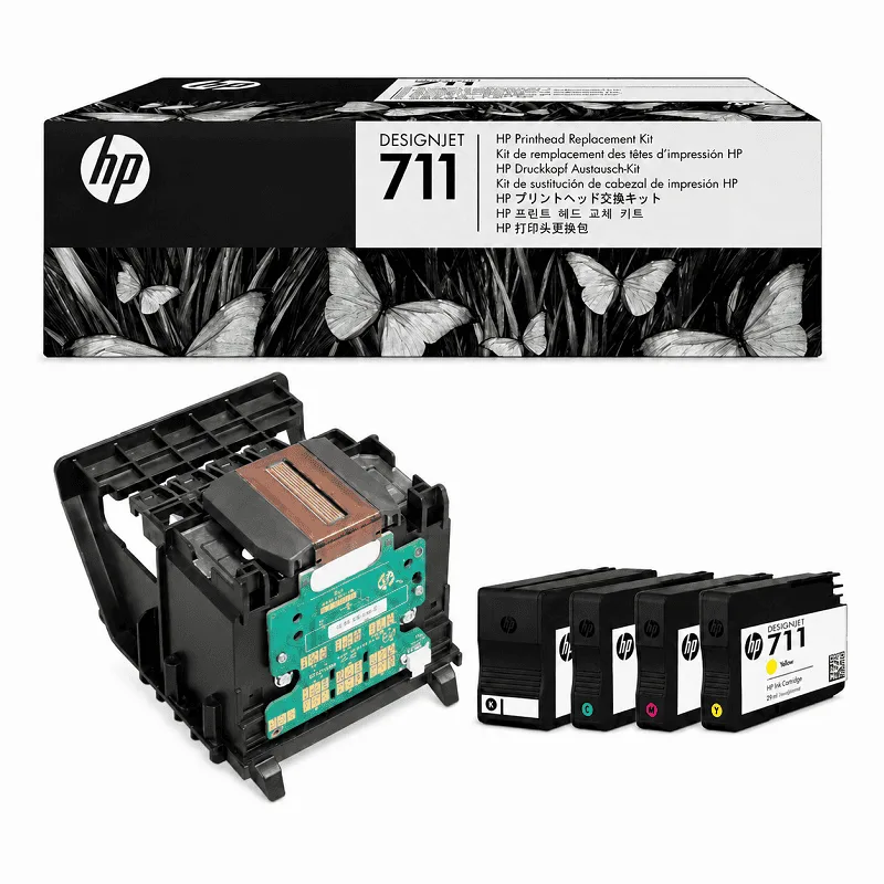 Caja del cabezal HP 711 C1Q10A con código de barras y etiqueta de originalidad para T520