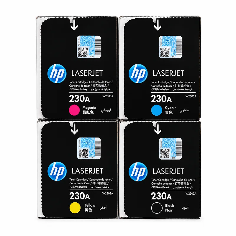 Cartucho de tóner HP 230A negro original para HP Color LaserJet Pro 4203 y Pro MFP 4303, con código 230A visible en el empaque.