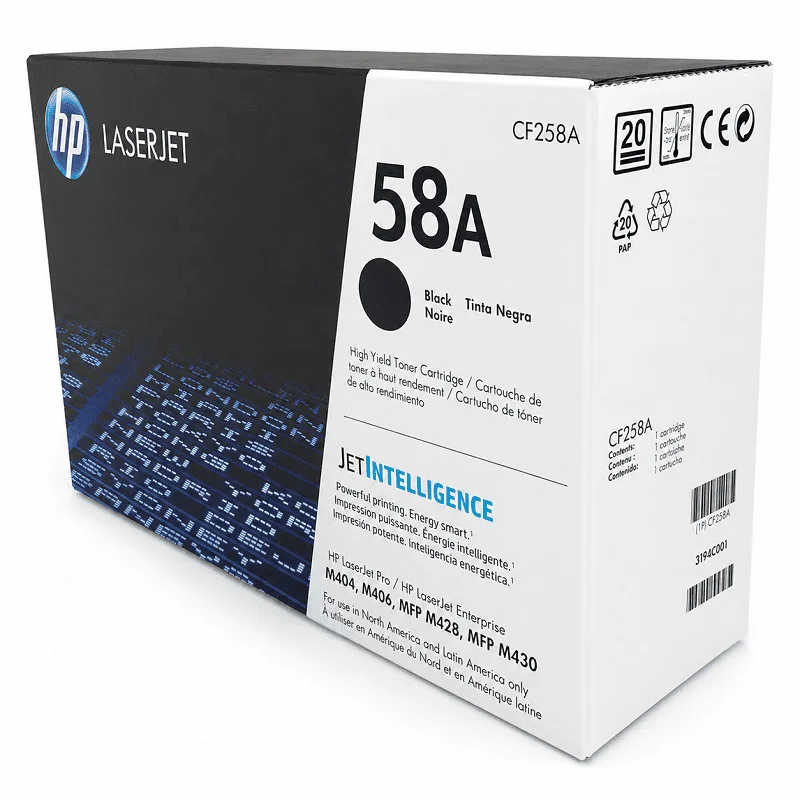 Cartucho de tóner HP CF258A Negro con sello de garantía original para M404 y M428