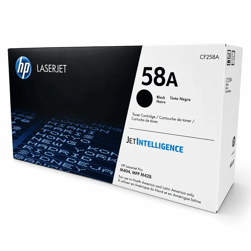 Empaque de tóner HP 58A CF258A Negro con código de autenticidad para impresoras M404 y M428