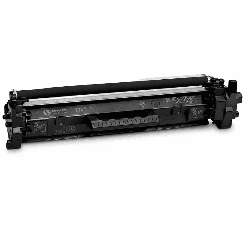 Empaque del tóner HP CF217A 17A negro con código visible y capacidad de 1600 páginas