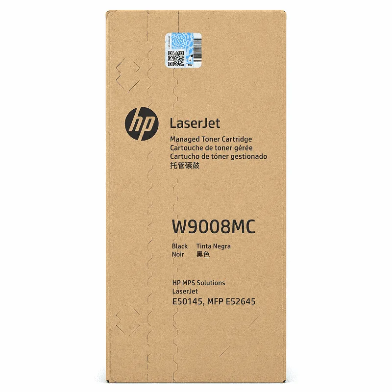 Empaque del tóner HP W9008MC negro, compatible con Managed E50145DN y E52645, rendimiento de 23,000 páginas