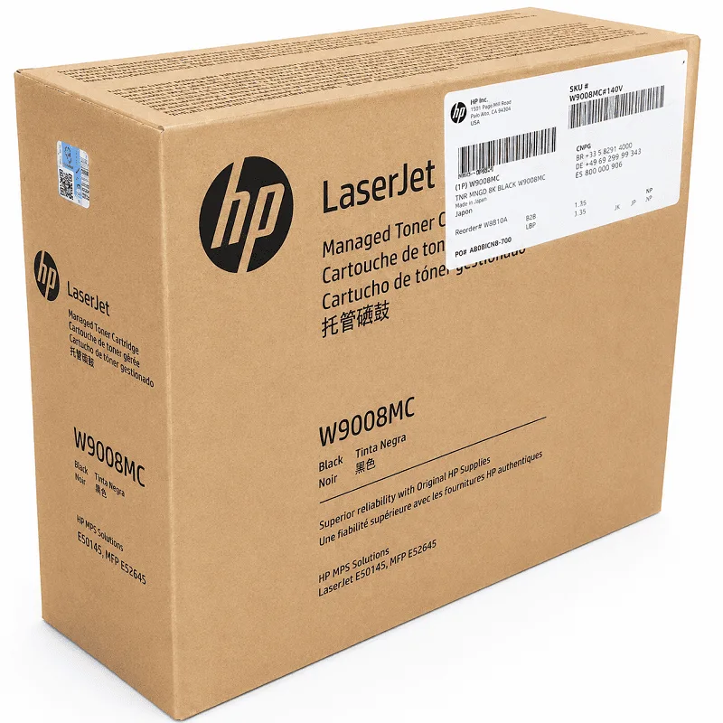 Cartucho de tóner HP W9008MC negro con código W9008MC para equipos Managed E50145DN y E52645