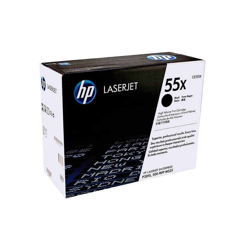 Caja de tóner HP 55X CE255X con sello de garantía y código de autenticidad